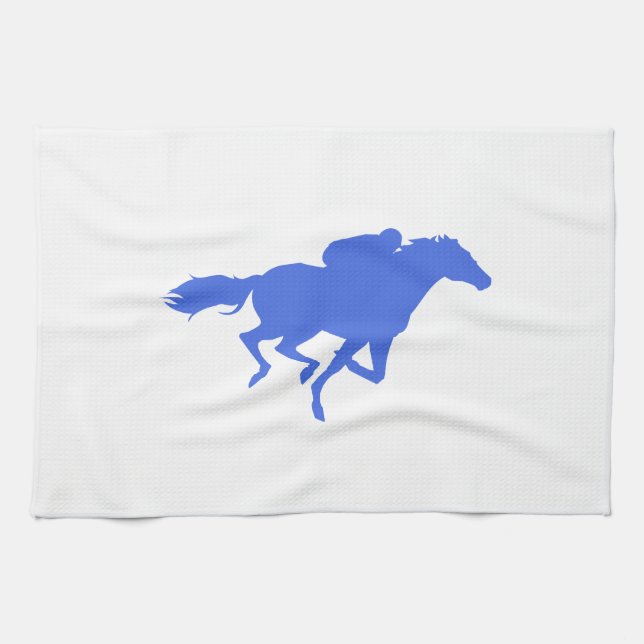 Royal Blue Horse Racing Kitchen Towel (Horizontal)