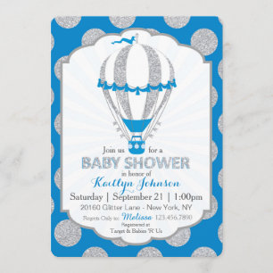 Royal Blue Hot Air Balloon Baby Shower Invitation