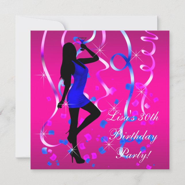 Royal Blue Hot Pink 30th Birthday Party Invitation (Front)