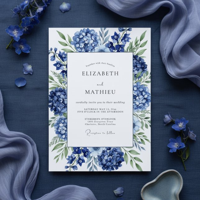 Royal Blue Hydrangea Bloom Wedding Invitation (Creator Uploaded)
