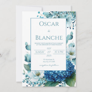 Royal Blue Hydrangea Watercolor Wedding Invitation