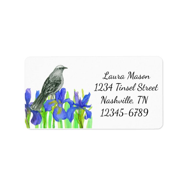 Royal Blue Iris Mockingbird Return Address Label (Front)
