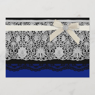 Royal Blue Ivory Elegant Lace Wedding Invitation