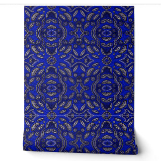 Royal Blue & Ivory Geometric African Wallpaper