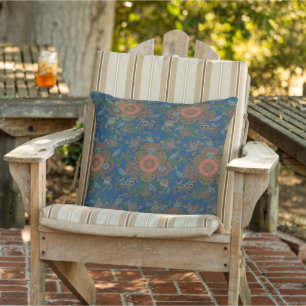Royal Blue Japanese Floral Vintage Pattern Outdoor Pillow