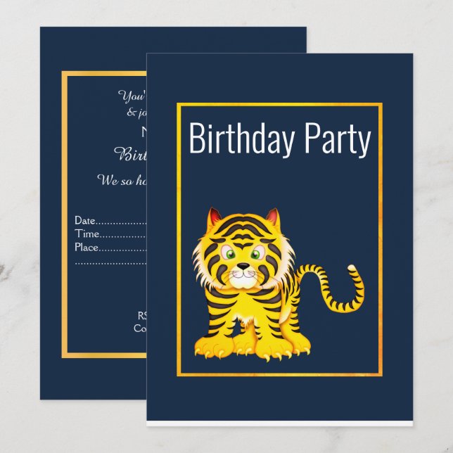 ROYAL BLUE JAUNE ANNIVERSAIRE INVITATION DU PARTI (Devant / Derrière)