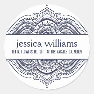 Royal Blue Lace Floral Paisley Mandala Design Classic Round Sticker