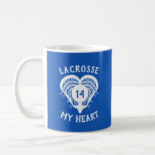 Royal Blue Lacrosse My Heart Coffee Mug (Left)