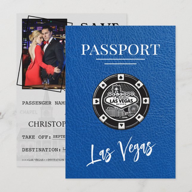 Royal Blue Las Vegas Passport Save The Date (Front/Back)
