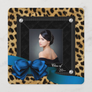 Royal Blue Leopard Photo Graduation Announcement