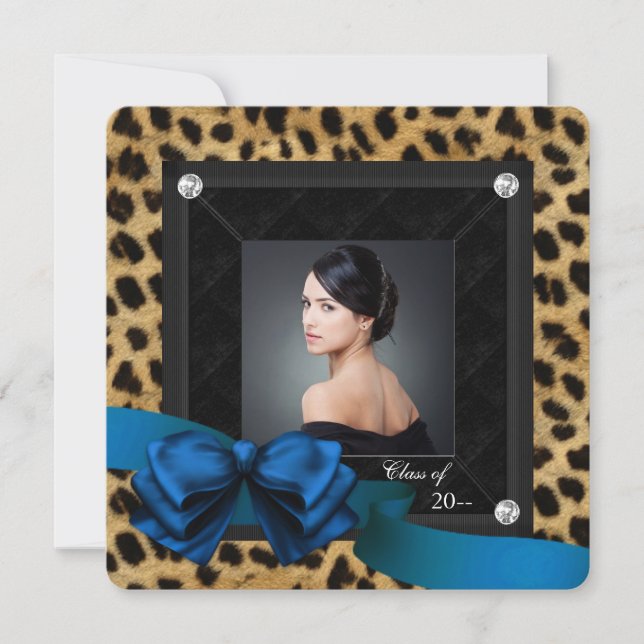 Royal Blue Leopard Photo Graduation Announcement (Front)