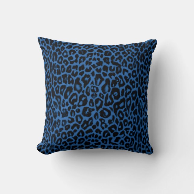 Royal Blue Leopard Print Throw Pillow (Front)