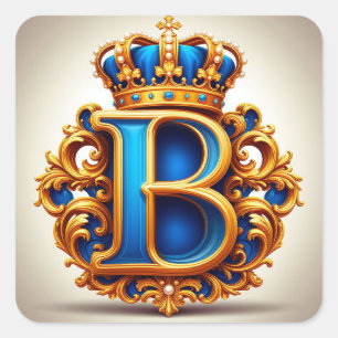 Royal Blue Letter B Monogram Square Sticker