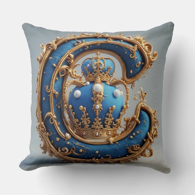 Royal Blue Letter C Monogram Throw Pillow (Front)