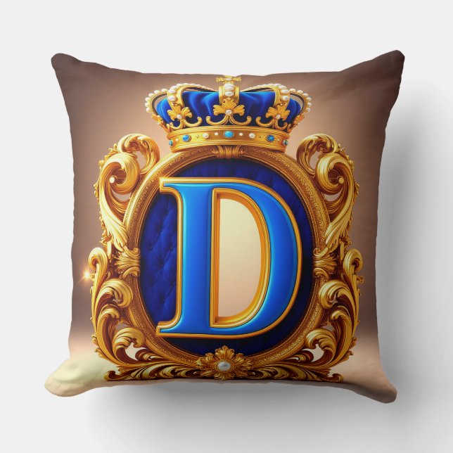 Royal Blue Letter D Monogram Throw Pillow (Front)