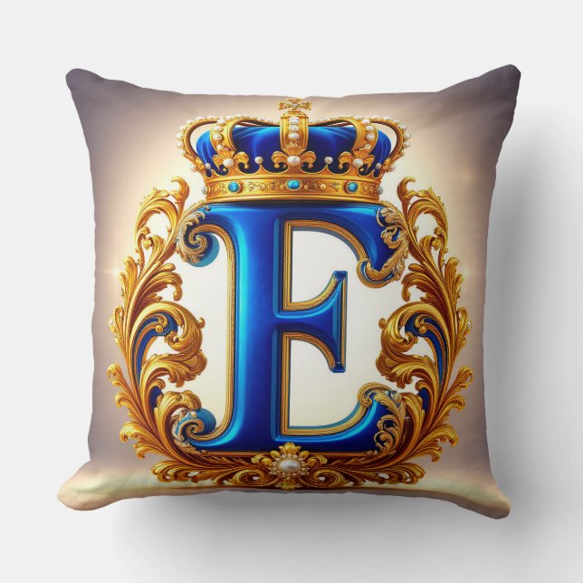 Royal Blue Letter E Monogram Throw Pillow (Front)