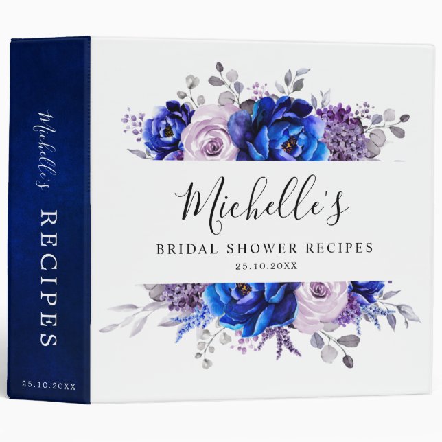 Royal Blue Lilac Purple Bridal Shower Recipe Binder (Front/Spine)