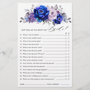 Royal Blue Lilac Purple Floral Bridal Shower Game