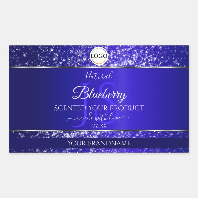 Royal Blue Logo Initials Glitter Product Labels (Front)