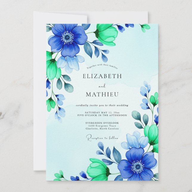 Royal Blue Luminous Spring Wedding Invitation (Front)