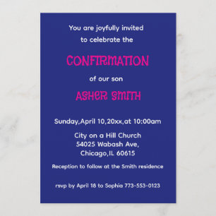 Royal Blue & Magenta Son's Confirmation Invitation