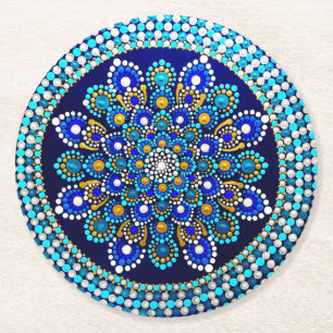 Royal Blue Mandala Round Paper Coaster
