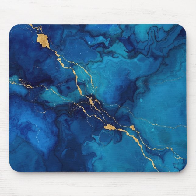 Royal Blue Marble Gold Accent Mousepad (Front)