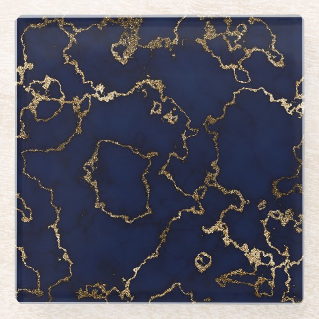 ROYAL BLUE MARBLE METALLIC GLASS COASTER (Front)