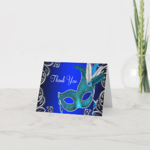 Royal Blue Masquerade Party Thank You Card