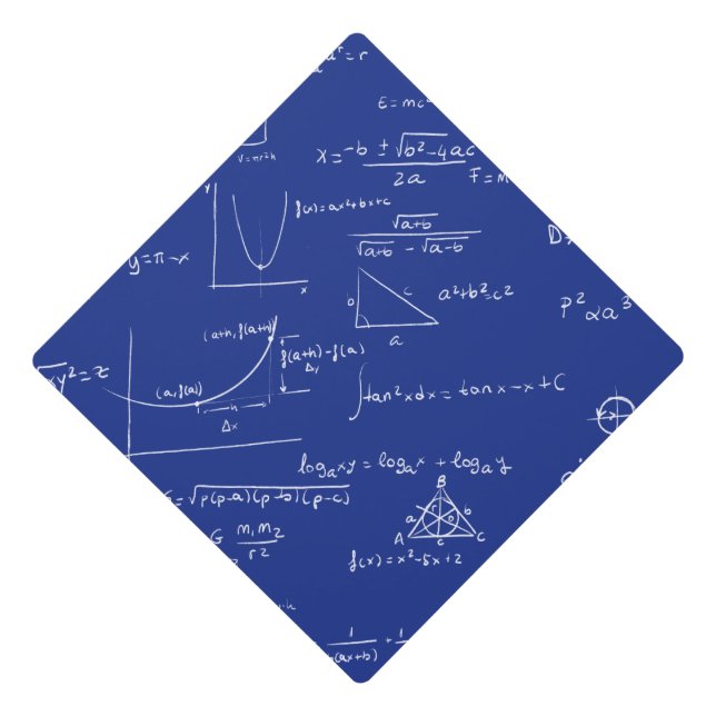 Royal Blue Math Equations Graphs Graduation Graduation Cap Topper (Front)