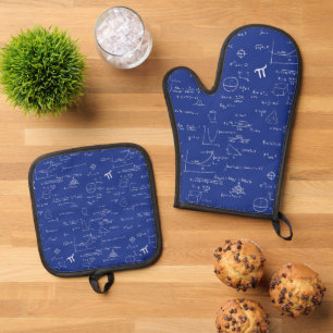 Royal Blue Math Formulas Equations Pattern Oven Mitt & Pot Holder Set