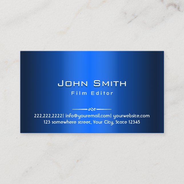 Royal Blue Metal Film Editor Carte de visite (Devant)