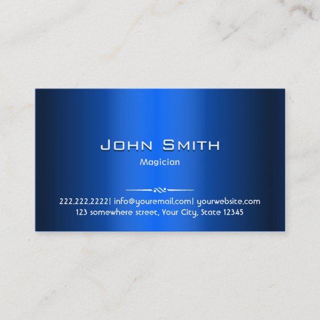 Royal Blue Metal Magician Business Card (Front)