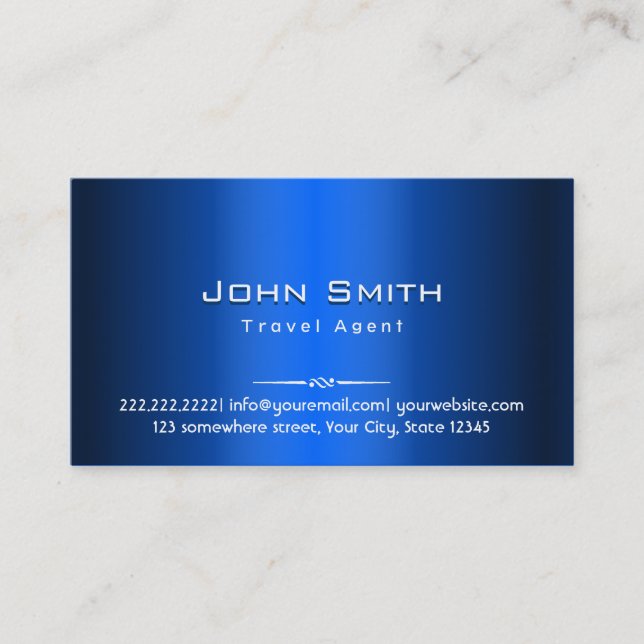 Royal Blue Metal Travel Agent Business Card (Front)
