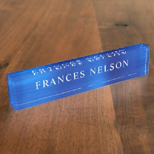 Royal Blue Metallic Look Stylish Serif Nameplate