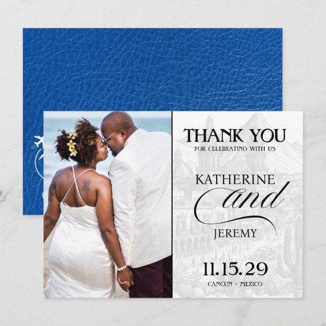 Royal Blue Mexico Passport Thank You Card (Front/Back)