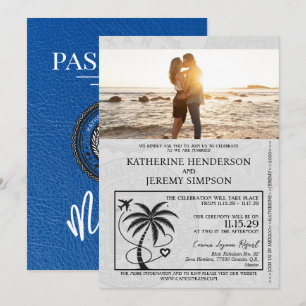 Royal Blue Mexico Passport Wedding Invitation