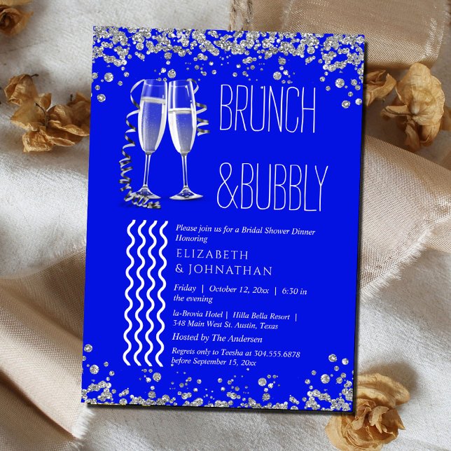 Royal Blue Minimal Brunch And Bubbly  Invitation (Creator Uploaded)