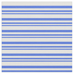 Royal Blue & Mint Cream Coloured Lined Pattern Fabric