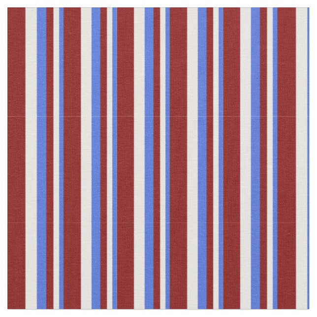 Royal Blue, Mint Cream & Maroon Coloured Stripes Fabric (Close Up)