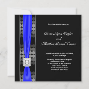 Royal Blue Modern Dot Black White Wedding Invitation