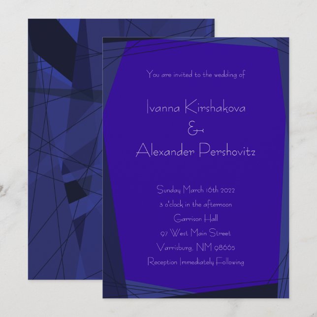 Royal Blue Modern Geometric Wedding Invitations (Front/Back)