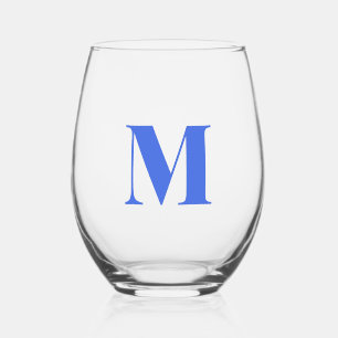 Royal Blue Modern Monogram Initial Letter Stemless Wine Glass