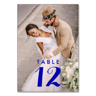 Royal Blue Modern Photo Wedding Reception Table Number
