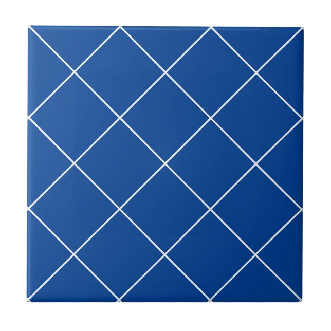Royal Blue Modern Simple Geometric Diamond Grid Tile (Front)