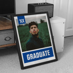Royal Blue Modern Textured Photo Graduation Poster