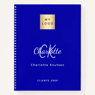 Royal blue monogram business logo notebook