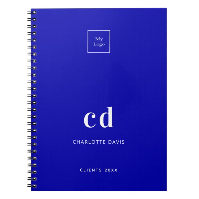 Royal blue monogram business logo notebook (Front)