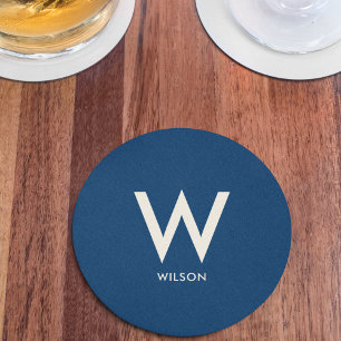 Royal Blue Monogram Personal Party Round Paper Coaster