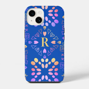 Royal Blue Monogram Pink Lilac Ombre Pattern iPhone 14 Case